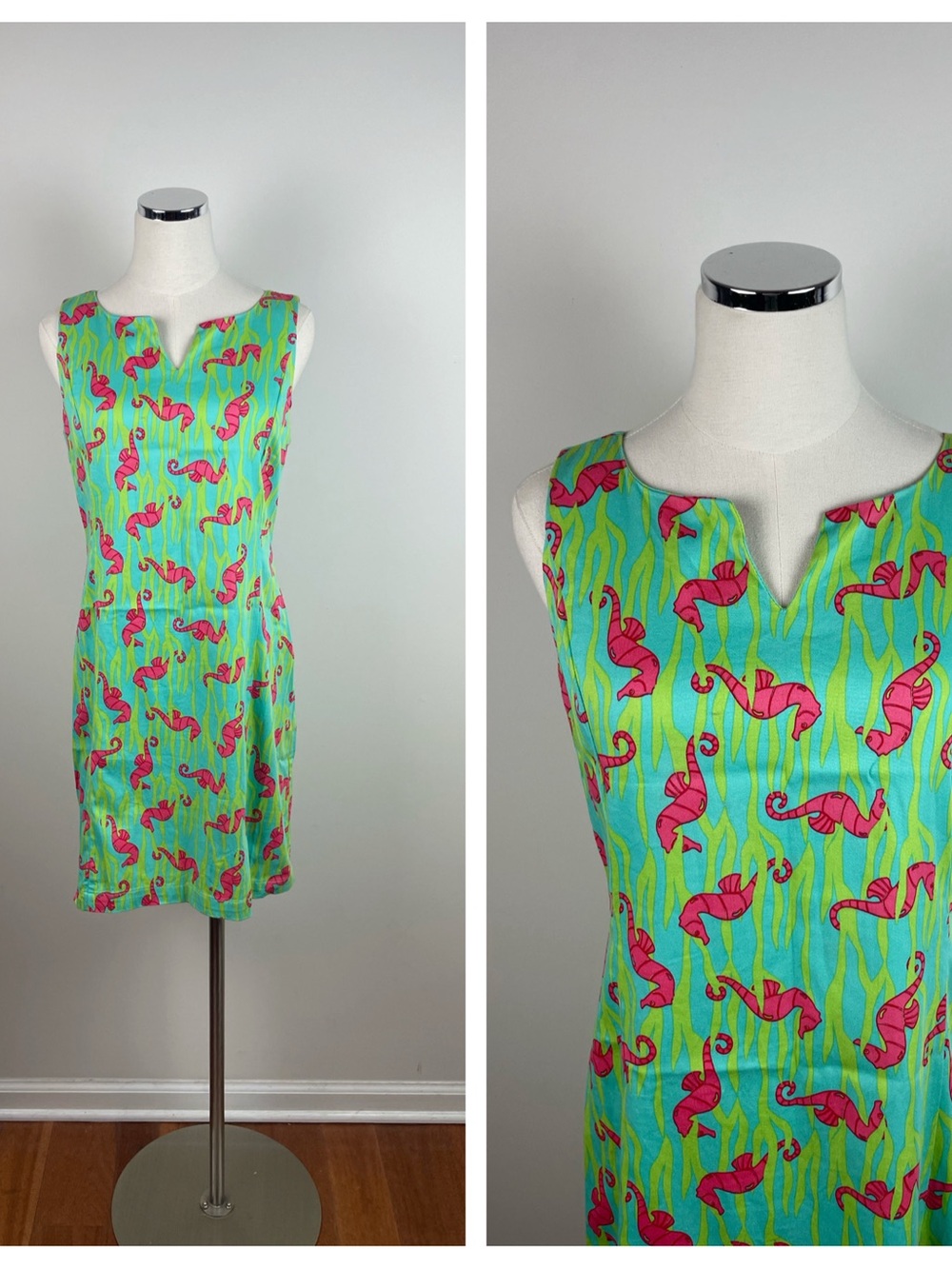 Haley & The Hound Green Red Sea Horse Beach Underwater Dress Women Size 6